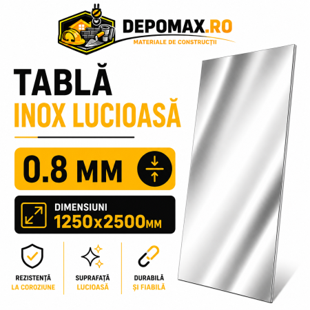 Tabla inox lucioasa BA, 0.8 x 1250 x 2500 mm, 3.125 mp